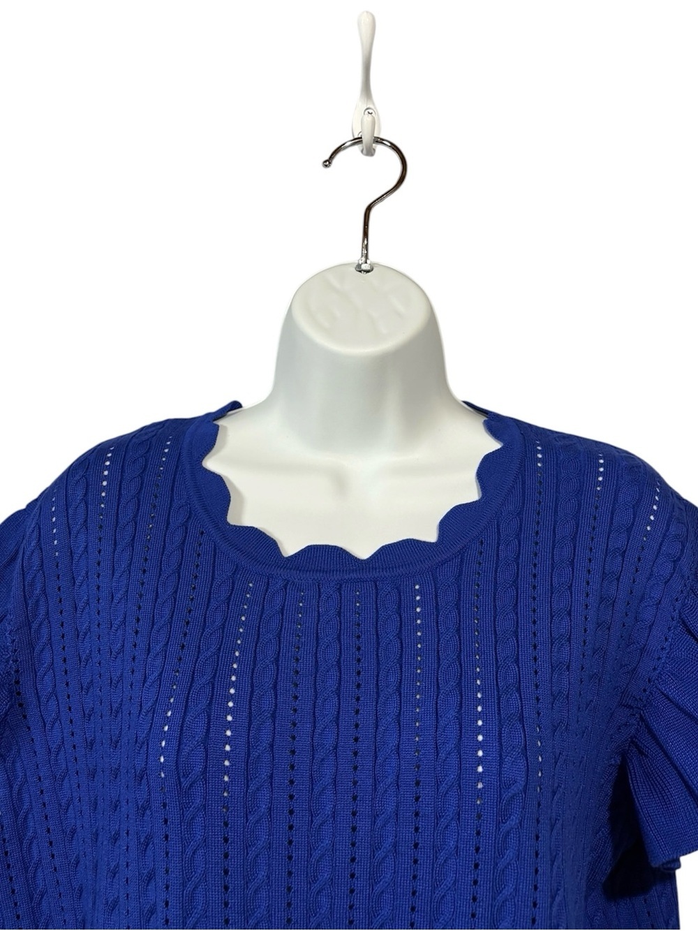 NEW, Cable & Gauge, XL, Knit Top Blue Scalloped Neck Flutter Sleeve - Picture 5 of 9
